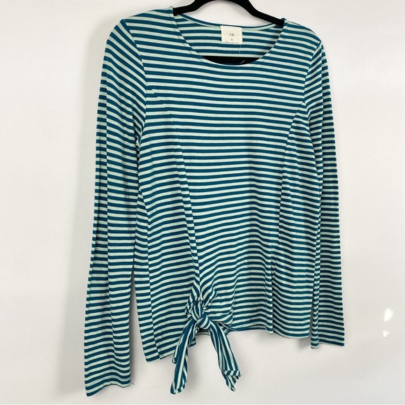 Anthropologie T.La Barela Tie Waist Striped Long Sleeve Top, Sky - Size S - Picture 6 of 12
